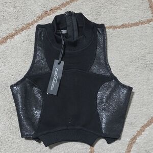 Maniere De Voir Black Sleeveless Top with Shimmer Accents
